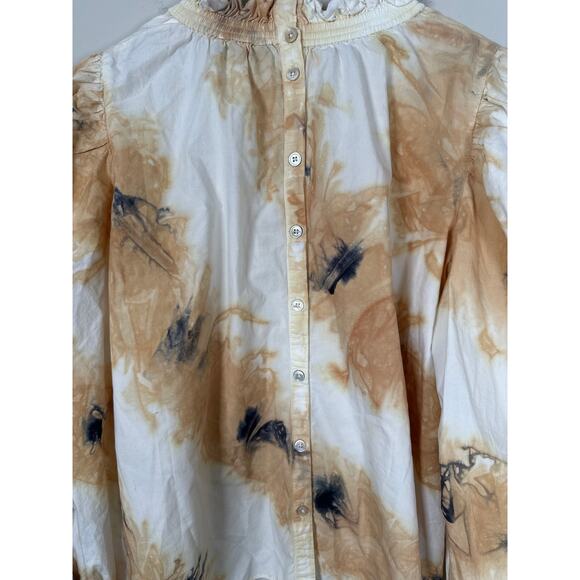 SEA New York Tamara White Cream Tie Dye Long Puff Sleeve Mock Neck Blouse Medium - Picture 5 of 8